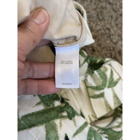 JJILL Pants Green Cream Linen Blend Wide Leg Capri Crop Tropical Vacation MEDIUM - Picture 4 of 11